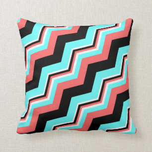 Almohada de moda; Chevron negro, blanco, coralino