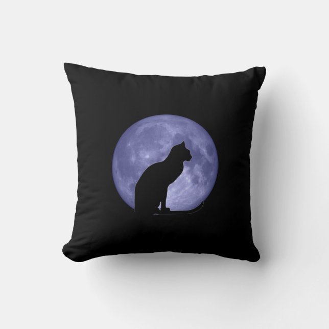 Almohada de Mojo de la luna azul del gato negro (Anverso)