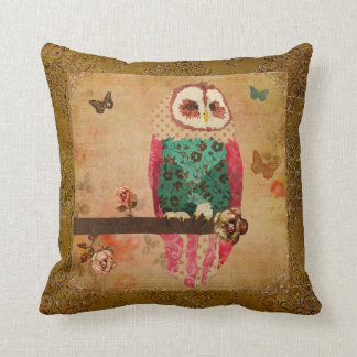 Almohada de Mojo del oro del búho del vintage de