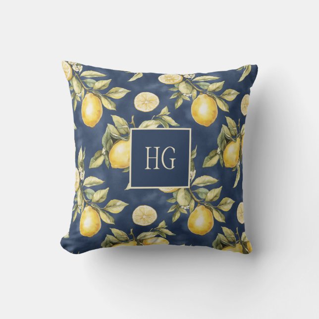 Almohada de Monograma con Patrón de Limón Cítrico (Anverso)