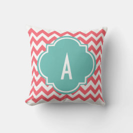 Almohada de monograma con rayas de chevron rosadas