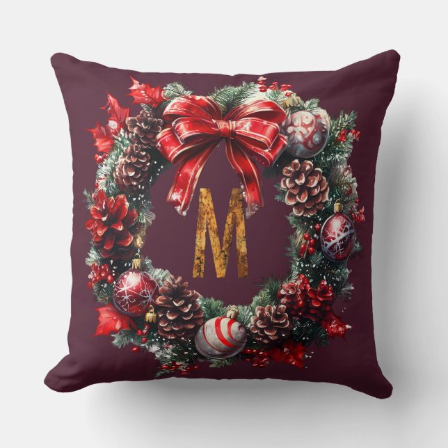Almohada de Monograma Corona Rojo Intenso (Anverso)