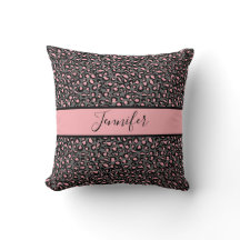 Almohada de Monograma de Guepardo Gris Rosa Negro