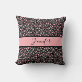 Almohada de Monograma de Guepardo Gris Rosa Negro