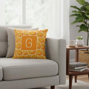 Almohada de Monograma de Rodaja de Naranja Cítrica