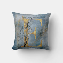 Almohada de Monograma E de Azul Gris Oro en Acuare
