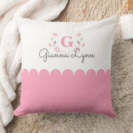 Almohada de monograma floral rosa y blanco