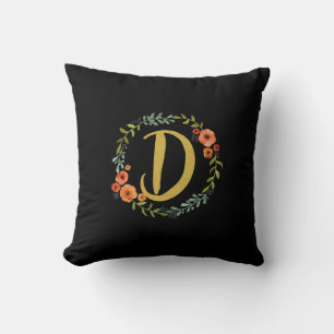 Almohada de monograma inicial D en oro con corona 