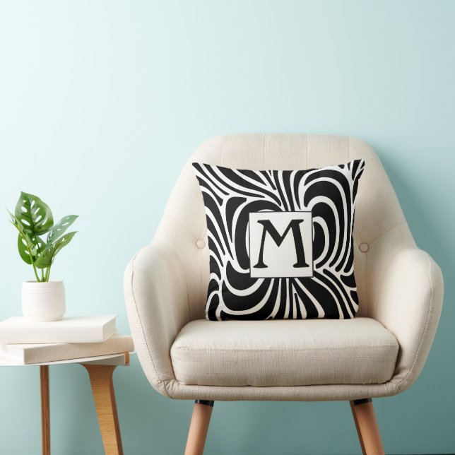 Almohada de monograma negro y blanco para disco ca (Silla)