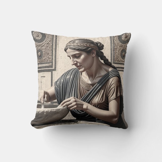 Almohada de mujer de mosaico griego antiguo decora (Anverso)