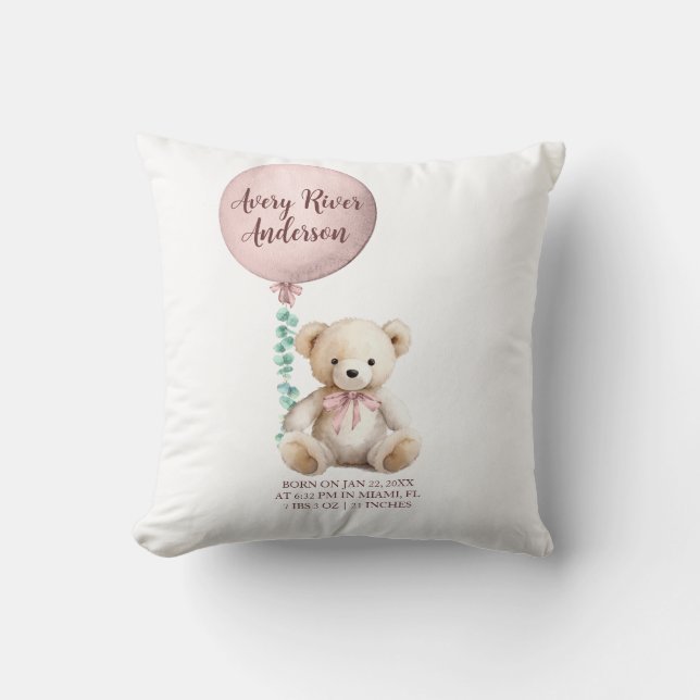 Almohada de nacimiento de osito de peluche rosa (Anverso)