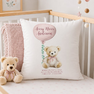 Almohada de nacimiento de osito de peluche rosa