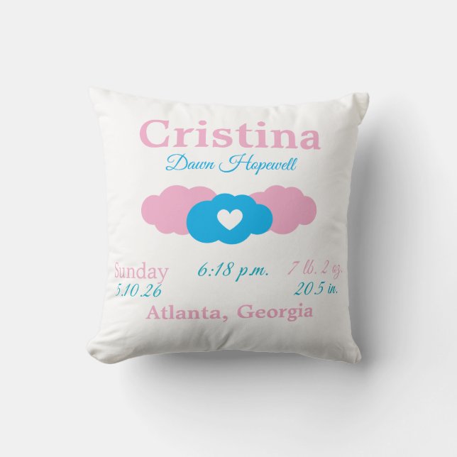 Almohada de nacimiento para niña (Anverso)