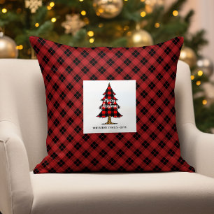 Almohada de Navidad a cuadros con nombre de granja