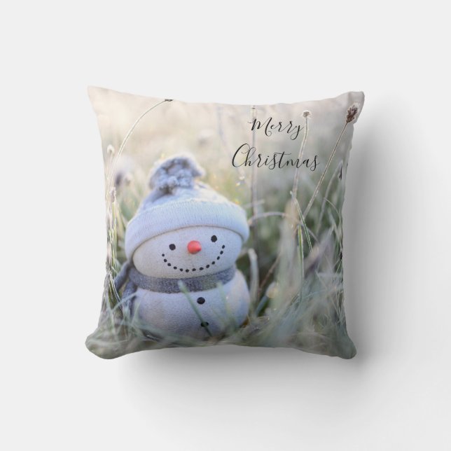 Almohada de Navidad Alegre Muñeco de Nieve (Anverso)