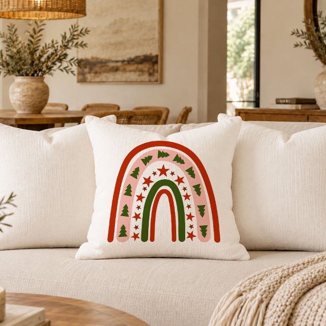 Almohada de Navidad Bohemio Escandinavo Arcoíris (Scandinavian Boho Christmas Rainbow Pillow)