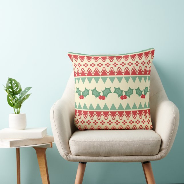 Almohada de Navidad con Acebo y Rayas Patrónadas (Silla)