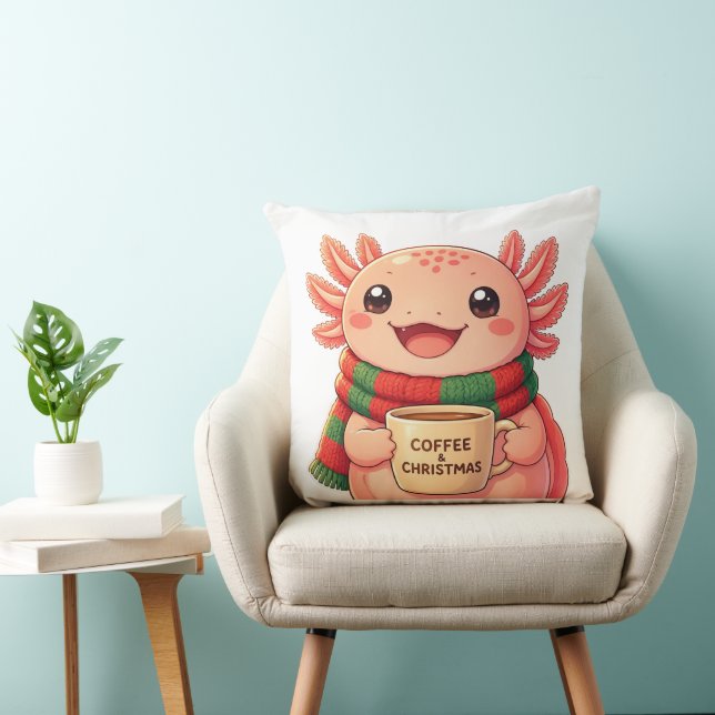Almohada de Navidad con ajolote lindo y café (Silla)