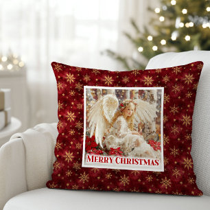 Almohada de Navidad con ángel caprichoso y poinset