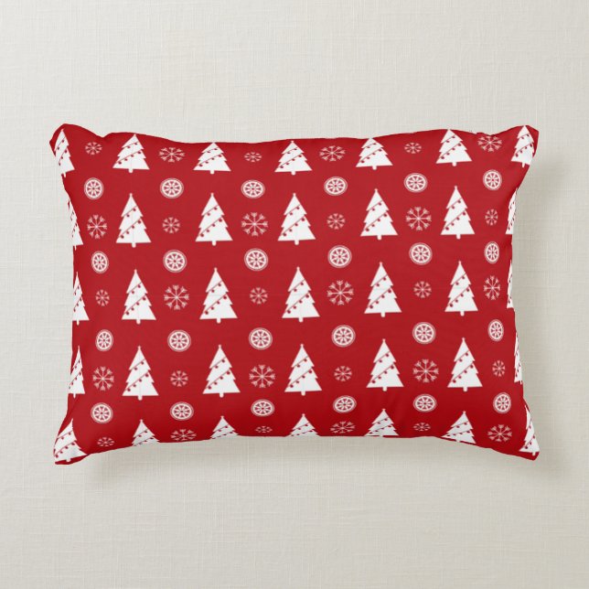 Almohada de Navidad con Árboles y Copos de Nieve (Anverso)