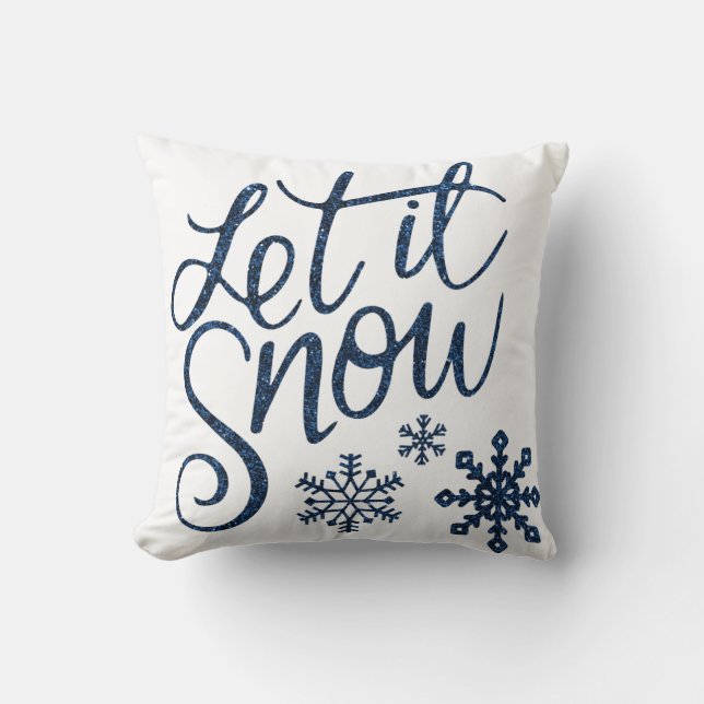 Almohada de Navidad con brillo azul Let It Snow (Anverso)
