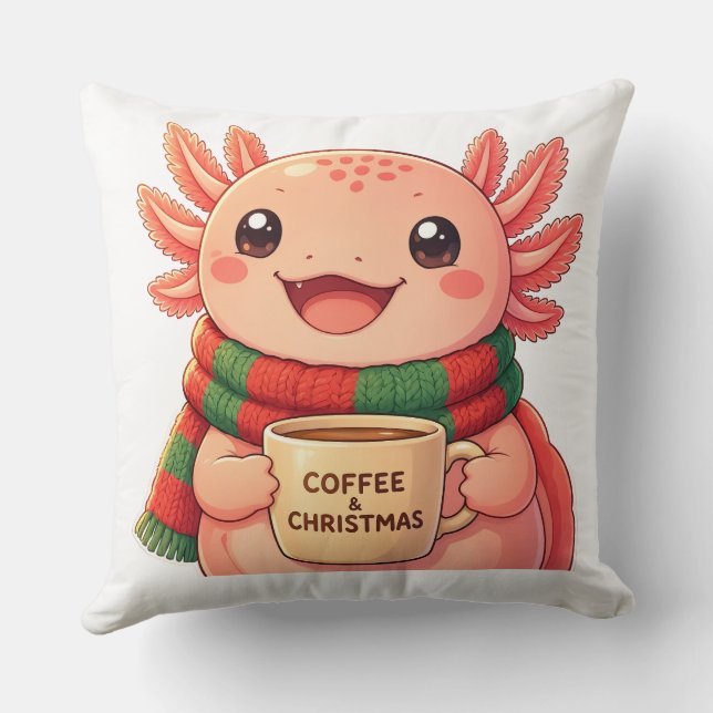 Almohada de Navidad con café y ajolote lindo (Reverso )