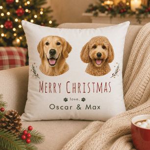 Almohada de Navidad con foto de 2 mascotas persona