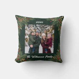 Almohada de Navidad con foto familiar Greenery