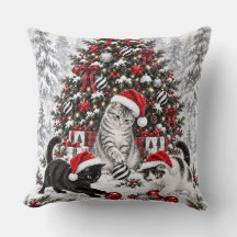 Almohada de Navidad con Gatos Traviesos en Acuarel