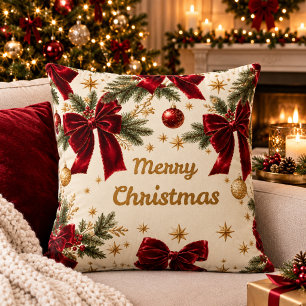 Almohada de Navidad con lazo de Borgoña elegante