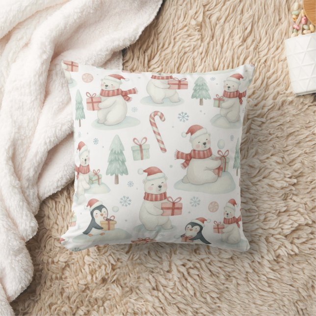 Almohada de Navidad con osos polares y pingüinos l (Manta)