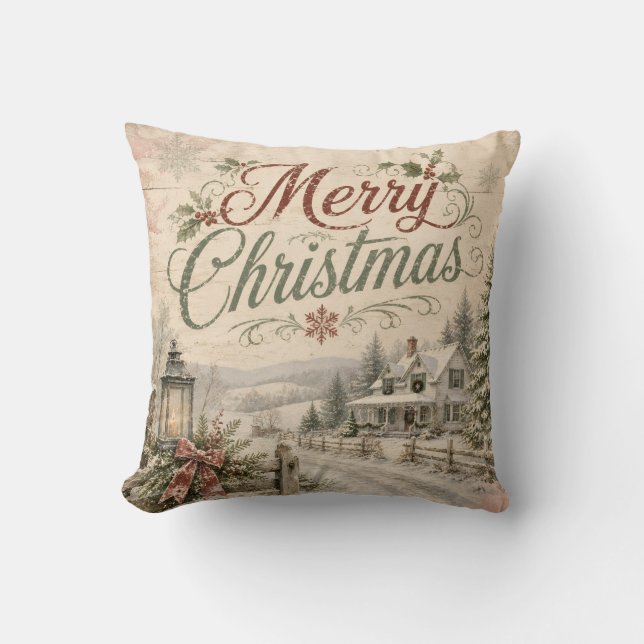 almohada de Navidad con paisaje shabby chic (Anverso)