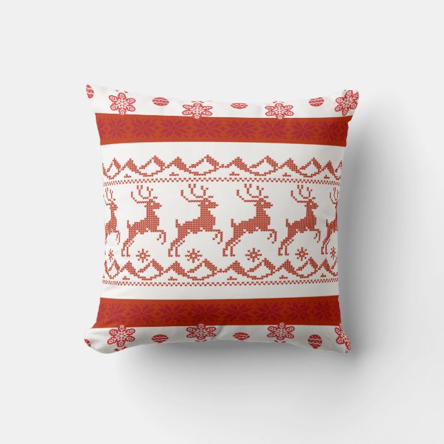 Almohada de Navidad con patrón de tejido de reno n (Anverso)