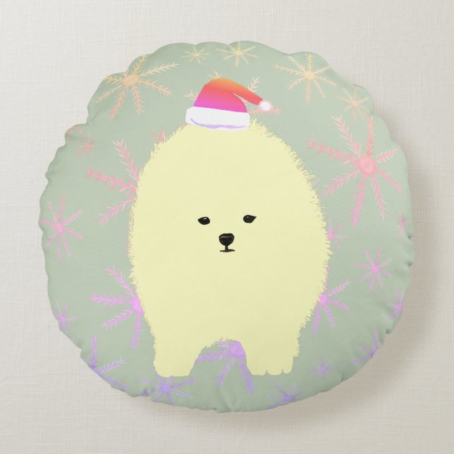 Almohada de Navidad con perro Pomerania (Anverso)