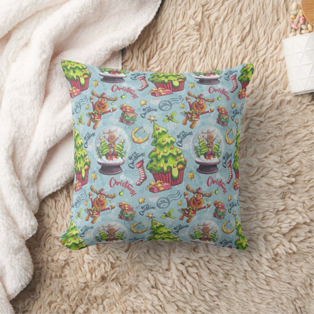 Almohada de Navidad con renos y bolas de nieve (Manta)