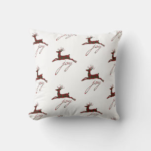 Almohada de Navidad Cuadrada de Plaid Alegría Reno