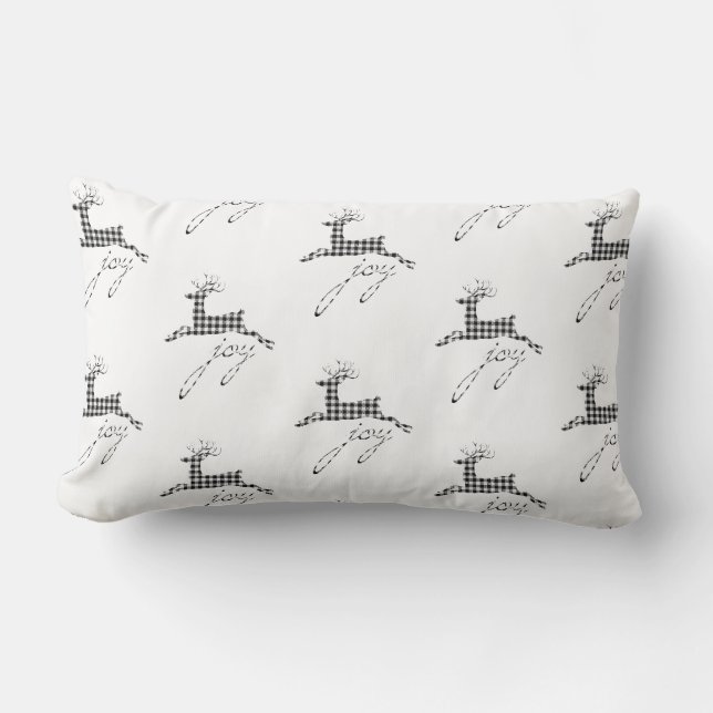 Almohada de Navidad Cuadrada de Plaid Alegría Reno (Anverso)