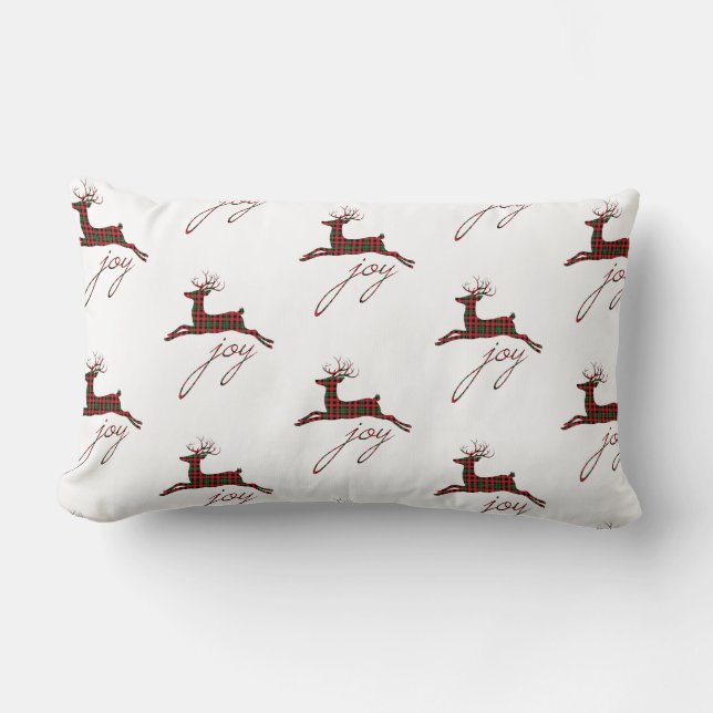 Almohada de Navidad Cuadrada de Plaid Alegría Reno (Anverso)