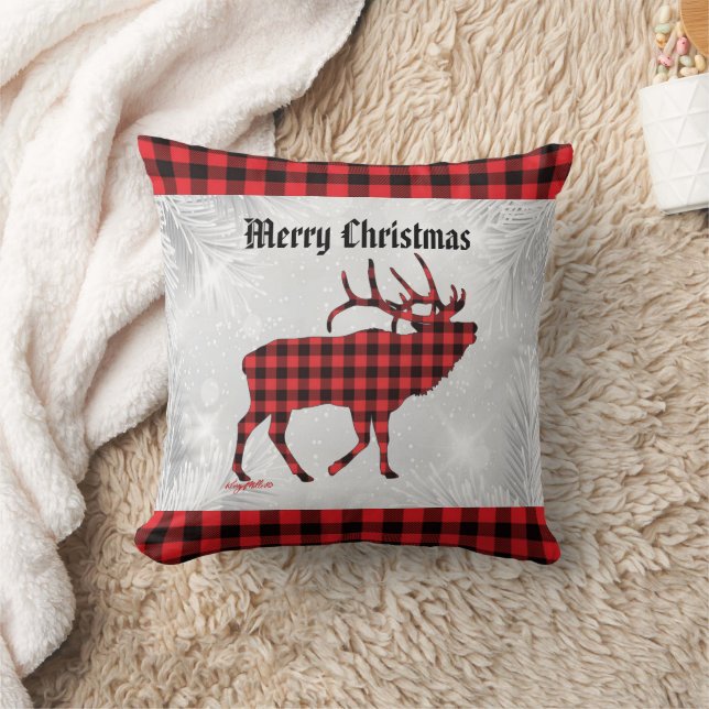 Almohada de Navidad de alce toro a cuadros rojos y (Manta)
