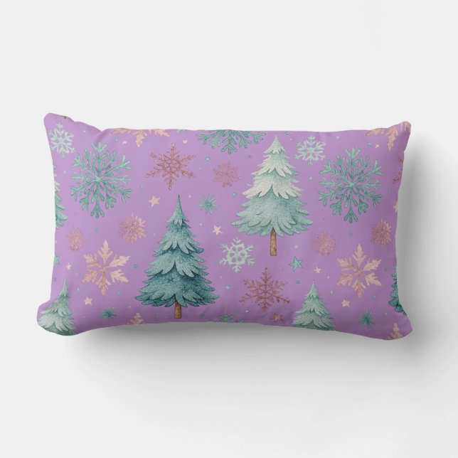 Almohada de Navidad de árbol de Navidad y copo de  (Anverso)
