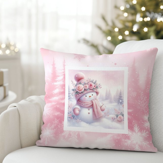 Almohada de Navidad de bosque de muñeco de nieve P (Pinkmas Snowman Forest Christmas Pillow Kids Gift)