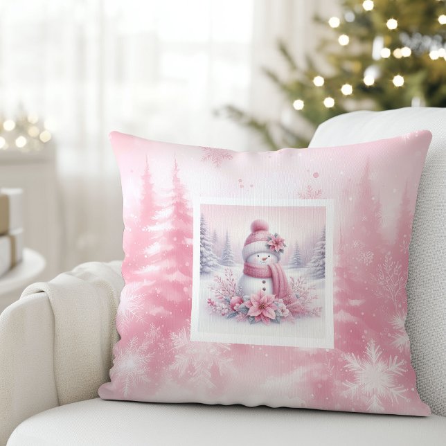 Almohada de Navidad de bosque de Pinkmas suave con (Soft Pinkmas Christmas Forest Snowman Pillow)