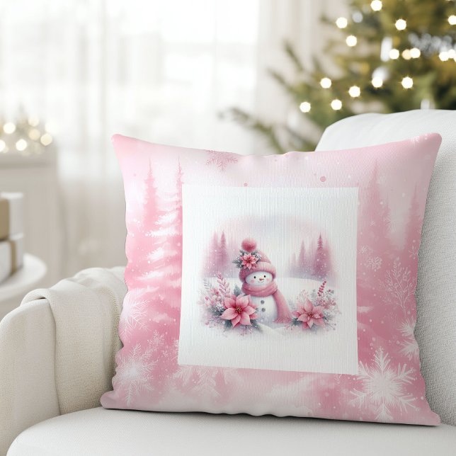 Almohada de Navidad de bosque de Pinkmas suave con (Soft Pinkmas Christmas Forest Snowman Pillow)