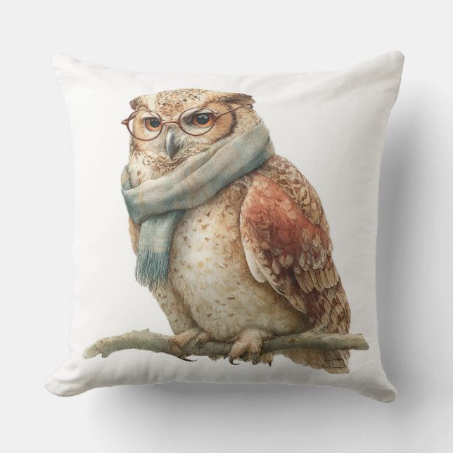 Almohada de Navidad de búho de bosque rústico (Anverso)