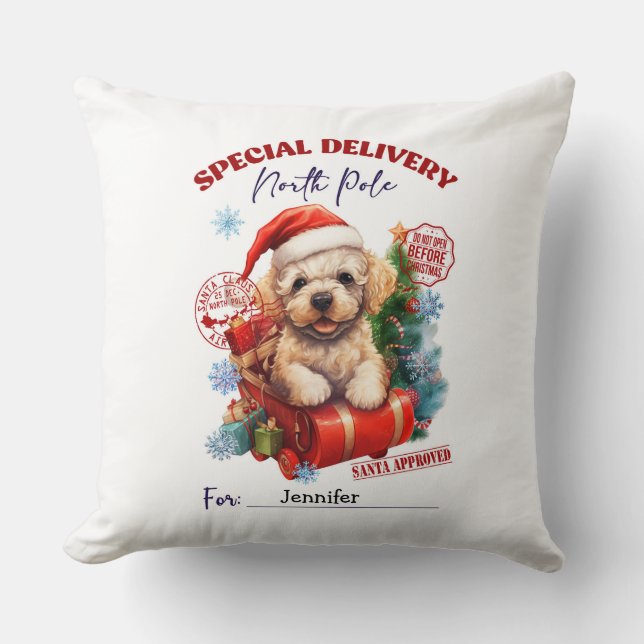 Almohada de Navidad de Caniche Adorable (Anverso)