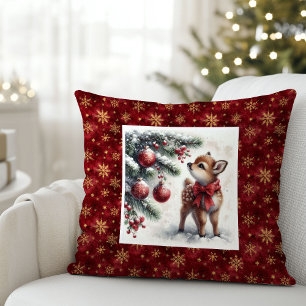 Almohada de Navidad de cervatillo bebé en bosque n