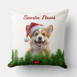 Almohada de Navidad de Corgi – Diseño de Santa Paw