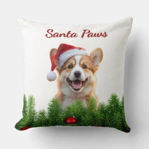 Almohada de Navidad de Corgi – Diseño de Santa Paw