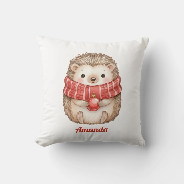 Almohada de Navidad de erizo caprichosa personaliz (Anverso)