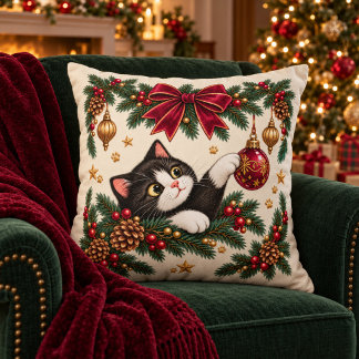 Almohada de Navidad de gato esmoquin vintage
